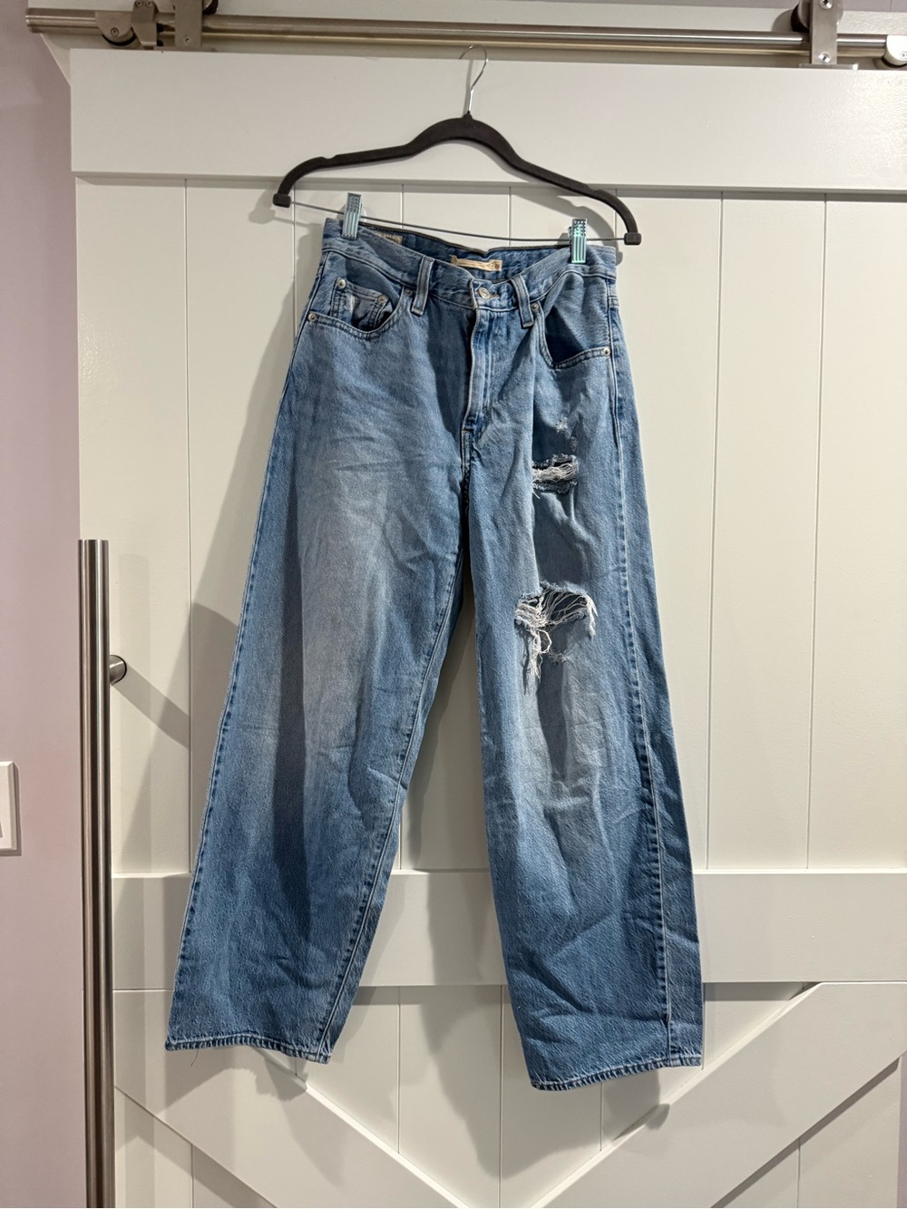 Levi's Light Blue Distressed Wide-Leg Jeans